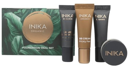 INIKA Organic Foundation Trial Set, Natural Mineral essentials kit, Vegan, Cruelty-Free, Paraben-Free, Rich in Antioxidants and Essential Fatty Acids, Comes in Sustainable Packaging - Tan