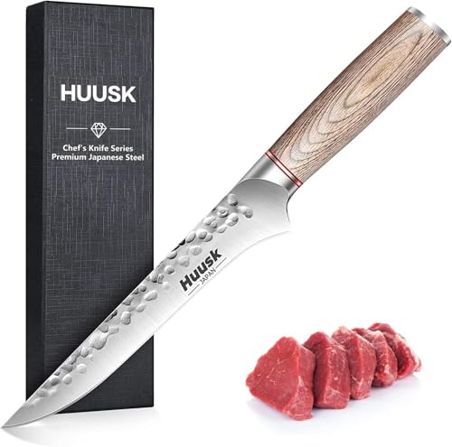 Huusk Knives From Japan, 6.5-inch Boning for Meat Cutting, Hand Forged Japanese Fillet Knife for Meat Fish Poultry Deboning with Ergonomic Pakkawood Handle with Gift Box