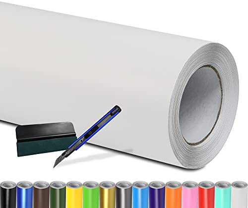Folindo® Autofolie Weiss Matt (5€/m²) | 30 x 1,52 m | + Rakel & Cutter | Selbstklebende Luftkanal Folie zur Auto Folierung | Blasenfrei
