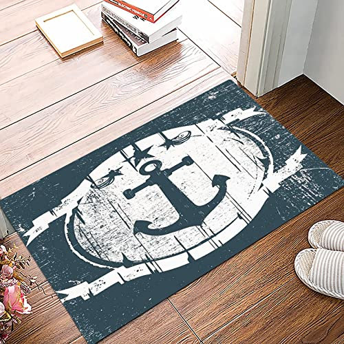 Badematte 50x80cm, Rutschfeste Badteppich, Anker, Vintage Navy Grunge Shield mit Anker dunkel gebeizten Farben künstleris,Mikrofaser Badvorleger mit, Wasserabsorbierende Weiche teppiche für Badezimmer