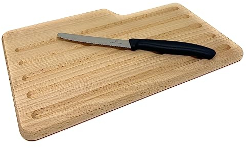 Großes Brotzeitbrett aus Buche inkl. Victorinox Messer - 30x20 cm - Hard Wax Versiegelt (Mit Rille)