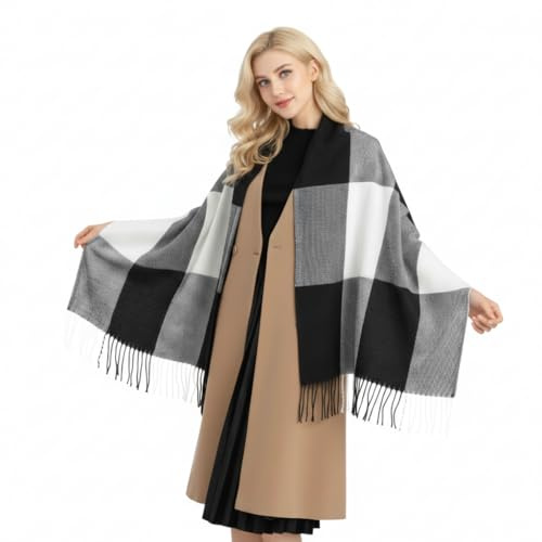 Good Nite Echarpe Plaid Foulard Chale Chaud Femme Homme Grosse Écharpe für Hiver Automne Etole Douce Confortable Sobre et Élégant(Noir,200x60cm)