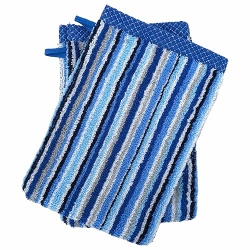 Linnea Lot de 2 Gants de Toilette Coton 500 g/m2 Pure Stripes II Bleu
