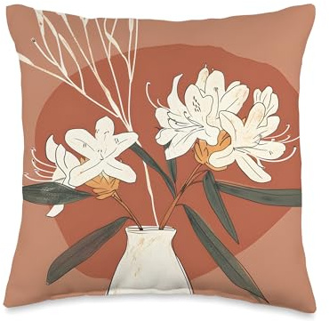 Rhododendron Flower Modern Pastel Brown Floral Throw Pillow