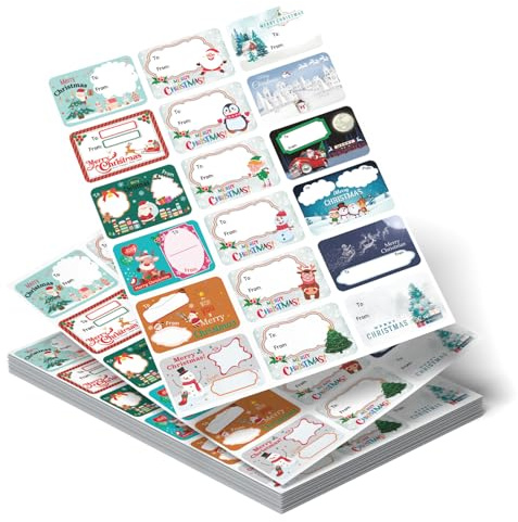 Christmas Labels Stickers, 360Pcs Christmas Tags Stickers, Self Adhesive Cute to and from Sticky Xmas Name Labels for Presents