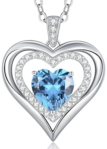 CDE Necklaces for Women Birthstone Jewellery, Love Heart Pendant 925 Sterling Silver Jewellery Gifts for Mum Her Wife Girlfriend Anniversary Birthday Mothers Day Christmas Valentine's Day