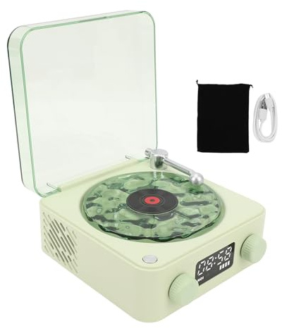 Haut-Parleur Bluetooth Portable Quatre Modes sans Fil Design Rétro Vintage avec Tourne-Disque Vinyle Lumières Réglables Bruit Blanc de Mer Chambre à Coucher Fête