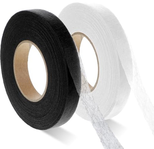 Giantree 2 Rollen Saumband zum Aufbügeln, 64 Meter/Rolle Waschfest Bügelband für Vorhänge, Breite 15mm Bügelband Saumband zum Spleißen von Stoffen Vorhängen Hosen Kleidung(Schwarz+Weiß)