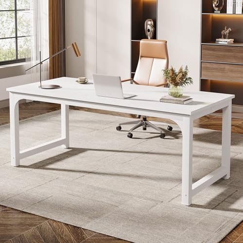Tribesigns Escritorio de madera moderno para ordenador, 180 x 80 x 75 cm, escritorio ejecutivo de madera metálica, escritorio simple para estudiantes, mesa de juegos