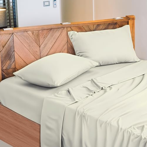 NARCISO - Lenzuola Matrimoniali 100% Cotone Made in Italy, Completo Letto Matrimoniale Composto da 1 Lenzuolo Sotto con Angoli 180x200, 1 Lenzuolo Sopra 240x290, 2 Federe Cuscini 50x80cm (Panna)