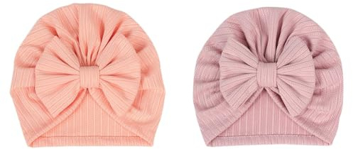 Hrlace 2 stycken babymössor för nyfödd babymössa, mjuk babyturbanmössa med rosett, infant, beanie, mössa, spädbarn, flicka, pojke, mössa för baby, nyfödda, småbarn, snöspross+ soja