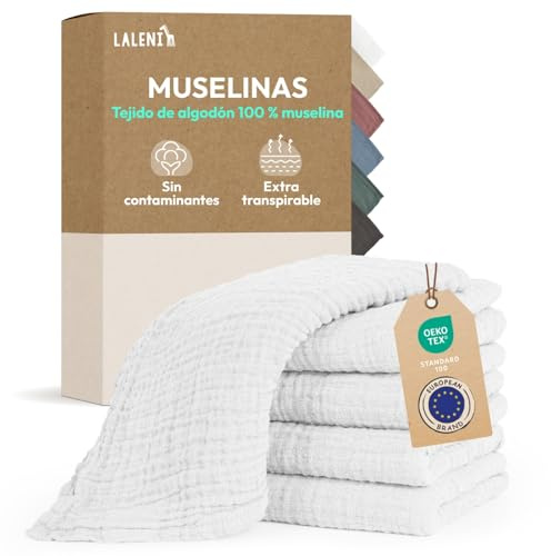 Laleni Spucktücher Baby im 5er Set aus Reiner Baumwolle - schadstofffreie Mulltücher weich 70x70 - saugstarke Mussellintücher Baby - Musselin Tuch als Mullwindel - waschbare Mulltücher - Weiß