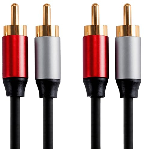 Leloco Cinch Kabel, Stereo Audio Kabel 1,5M, 2 Cinch auf 2 Cinch Stecker RCA Kabel, Goldener Stecker für Audio, HDTV, Autoradio, Blu-Ray Player, DVD, Lautsprecher