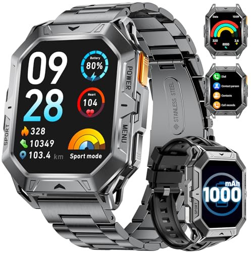 LIGE Militare Smartwatch Uomo Chiamate Bluetooth, Notifiche Messaggi, 2,13''AMOLED Display Orologio Fitness,100 Modalità Sportive, Bussola/Barometro/Altimetro, Smartwatch per Android iOS, Neroscuro