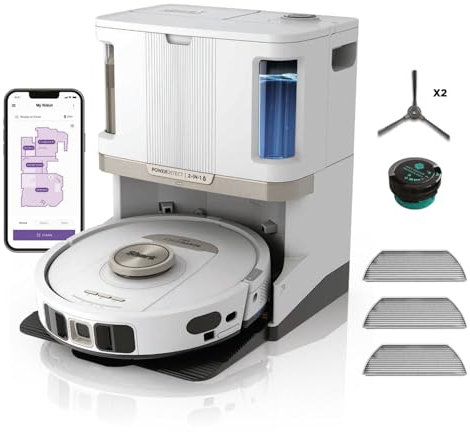 Shark PowerDetect Robot Vacuum and Mop with 60-Day Self-emptying and Cleaning Base - 3D LiDAR Navigation - Wi-Fi/App - 1 Anti-microb and 3 Standard Pads, 1 Odour Cartridge and 1 Brush Incl. - White