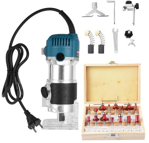 Fresatrice per legno con una sola mano, 800 W, 6,35 mm, fresatrice elettrica per legno, 40000 giri/min, fresatrices manuale per legnos elettrica con 15 pezzi per lavori di falegnameria fai da te