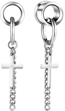 Hoisy Flesh Tunnel con ciondolo a forma di croce, 1 paio di dilatatori per donne e uomini, 6 mm - 20 mm, 8mm (0g), Metallo, Senza Gemstone