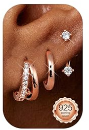 Finrezio 3 Paires Boucles D'oreilles Femme Argent 925 14K Plaqué Petites Boucles D'oreilles Creoles Or Hypoallergénique Boucles D'oreilles Femme Piercing Cartilage Oreille Or/Argent
