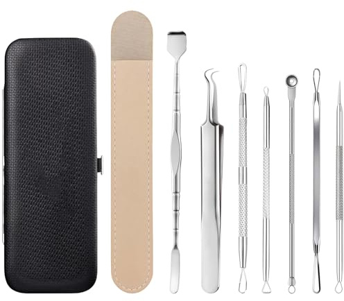 Vesavifaka 6 piezas Set de extractor de comedones herramienta para eliminar acné, removedor de espinillas, extractor de comedones, kit de herramientas para el rostro y la nariz con estuche de cuero