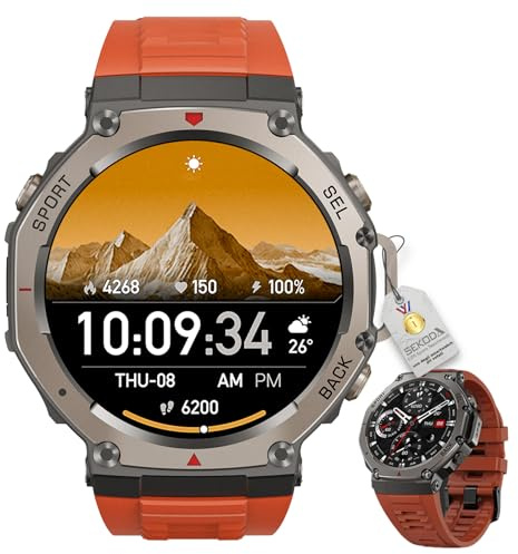 Sekoda GPS Sports Smartwatch, 1.43 Orologio Smartwatch Uomo con GPS Sport, Llamadas Bluetooth, Monitor de Frecuencia Cardíaca, 170+ Modos Deportivos, Compatibile Android e iOS (Rosso)