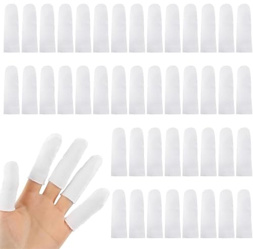 100 pezzi copri dita in cotone, Colore Bianco Benda Protettiva per Le Dita, per protezione e bendaggio delle dita in caso di ferite, traspirante per punte delle dita, per ragadi dita mani e artrite