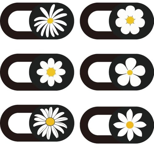PRESSINART 6 pièces 6 Styles Cache Caméra Coulissant Fleurs Cache Webcam 0.04 Pouces Ultra Fin pour Mini PC Téléphone Portable Ordinateur Portable Tablette Blanc Marguerite Plastique Durable Protège