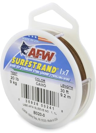 AFW Surfstrand Fishing Line - 1x7 Leader Wire, 20LB, 30FT - Camo