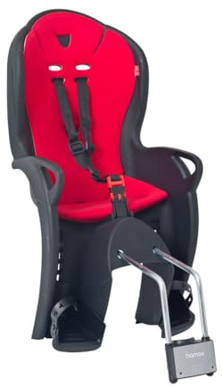 Hamax - Porte-bébé Kiss Noir - Fixation Cadre Vélo - Support Extra Fastening Bracket - Harnais Sécurité 3 Points - Repose-Pieds Réglables - pour Enfants 9 Mois à 22 kg - Montage Facile - 3.6 kg
