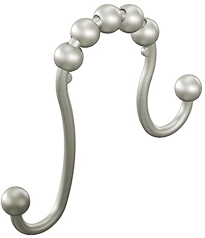 Moen Brushed Nickel Shower Curtain Rings with Double Hooks for Bathroom Shower Rod, (Pack of 12), SR2201BN