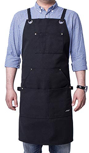 Life Flavor Heavy Duty Canvas Work Apron,Tool Pockets, Back Straps Adjustable（black）