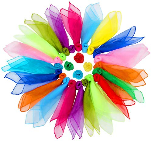 24 Inches Square Dance Scarves, 24PCS 12 Colors Juggling Scarf Props Magic Trick Silk Play Scarves Music Movement Scarf (24)