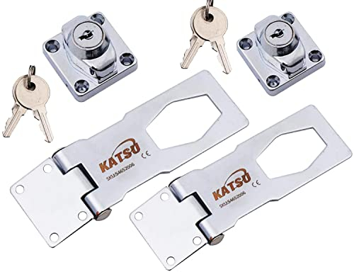 KATSU 2PCs Cerradura Armario con Llave 4 100mm Cerradura de Armario Seguridad, Cerrojo con Llave de Cromo Pulido Cerraduras Cerrojo de Candado para Cajones, Puerta, Gabinete