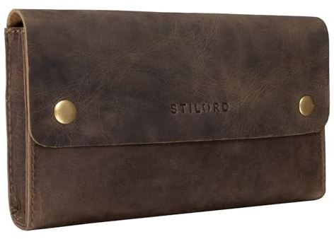 STILORD 'Griffin' Vintage Lederetui Stifte Schlüssel Füller Kugelschreiber Brille Schere ideal als Stifteetui Federmappe Tabaktasche Mäppchen aus Leder, Farbe:mittel - braun