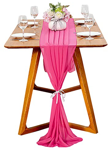 iEventStar Runner da tavolo in chiffon Runner tavola Lavabile Decorazione Matrimoni e Comunioni Compleanno Feste 300 cm x 70 cm (1, fucsia)