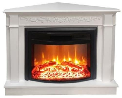 Casa Padrino caminetto Elettrico ad Angolo Barocco Bianco/Nero 107 x 63 x A. 84 cm - Caminetto Decorativo da Soggiorno con Telecomando - Mobile Soggiorno Stile Barocco - Camini elettrici Barocco