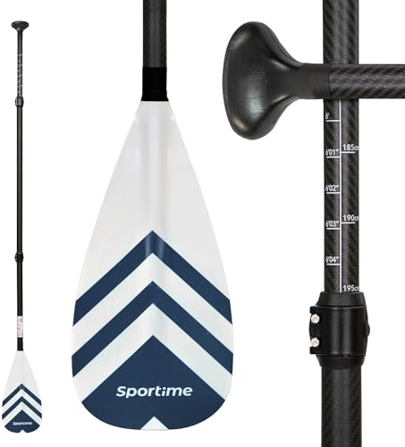Sportime SUP Paddel Carbon | 3-teiliger Paddelschaft | Schwimmfähig und besonders leicht | Verstellbare Länge auf max. 225 cm | Carbon und Fiberglas | Gewicht: ca. 830 g