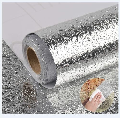 Feisoon Silver Contact Paper Kitchen Backsplash Water/Oil Proof Wallpaper Metallic Peel and Stick Wallpaper 16X118 Self Adhesive Aluminum Foil Contact Paper for Kitchen Countertop Cabinet Drawer