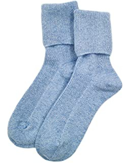 iMongol 100% Pure Cashmere Women Ladies Men Sleep Bed Outdoor Socks, Made in Inner Mongolian (US 7-10, Blue)