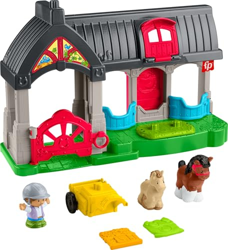 Fisher-Price Little People Spielzeug für Kleinkinder, Spielset Niedlicher Pferdestall mit Geräuschen, Figuren und Zubehör für Kinder ab 1 Jahr, HWR84