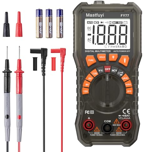 Multímetro Digital, Comprobador de Baterías, Multímetro NCV Detección de Tensión sin Contacto, Comprobador Eléctrico Auto-Rango, True RMS 2000 Contadores, Tensión AC/DC, Corriente AC/DC, Continuidad