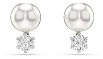 Swarovski Pendientes de botón Matrix, Perla de cristal, Talla redonda, Blancos, Baño de rodio