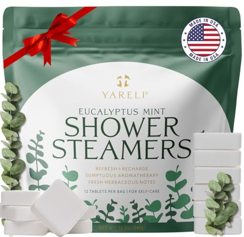 Yareli Eucalyptus Mint Shower Steamers Aromatherapy – Potent Essential Oils, Slow-Dissolve Tablets for Daily Shower Self-Care – Dye-Free, Made in USA – 12 Pack