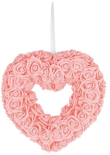 Ghirlanda di fiori a forma di cuore, corona floreale a forma di cuore per porta d'ingresso, ghirlanda di fiori artificiali da appendere, romantica ghirlanda floreale