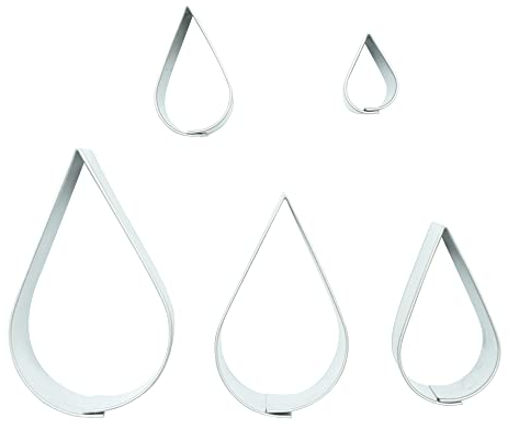 BekkiB - 5er-Set Ausstecher Tropfen- 5 Größen - Spülmaschinengeeignete Ausstechformen aus Edelstahl - Zum Backen für Plätzchen & Linzer Augen - 7566