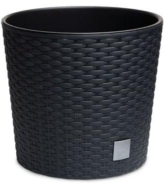 astor24 - Premium Blumentopf Pflanzkübel 20 Ø cm inkl. Einsatz Schwarz in Rattan Optik - Pflanzkübel - Übertöpfe -Blumentopf für Haus und Garten