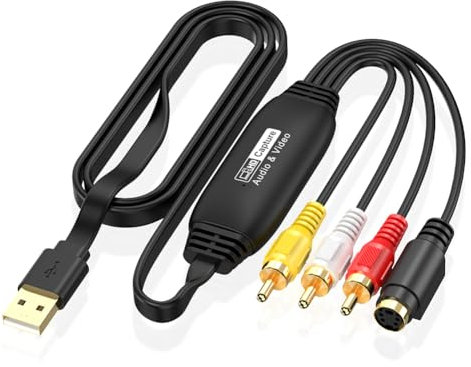 USB Video Capture Card Grabber VHS TV DVD VCR Audio Capture Adapter Card USB To AV Video Capture Adapter USB Video Grabber Video Capture Converter for Windows 11,10,8,7 (Male Connector)
