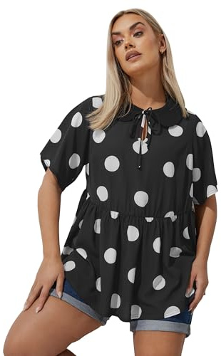 Yours Limited Collection Curve Polka Dot Tie Front Collared Top - Women's - Plus Size Curve Black