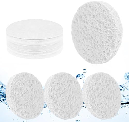 vaolmlop 25pcs Éponge Nettoyante Compressée,Éponges Nettoyantes Quotidiennes En 100% Pulpe De Bois Naturelle Éponge Nettoyante En Coton Masque Exfoliant Démaquillant(Blanc)