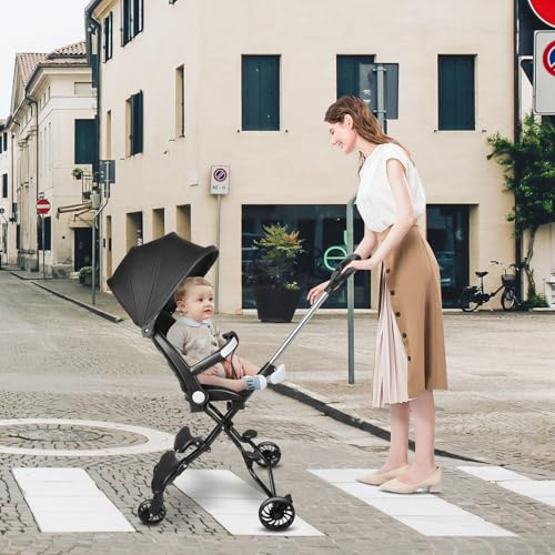 Kinderwagen, leicht und kompakt, von 0 bis 4 Jahren, 25 kg Tragfähigkeit, zusammenklappbar, verstellbare Rückenlehne, 30 x 55 x 86,5 cm – Schwarz