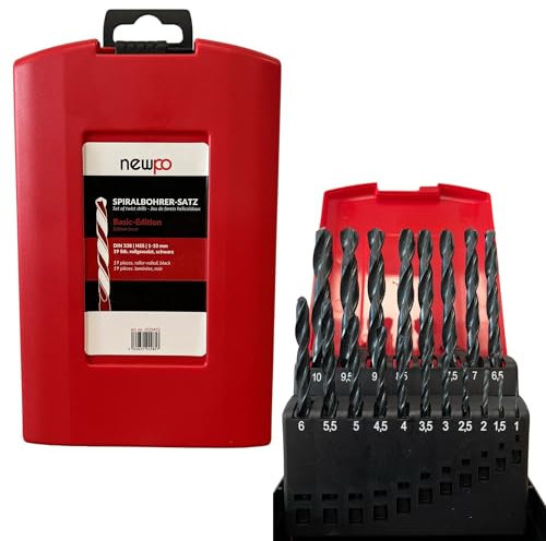 Bohrerset Spiralbohrer Satz 1 bis 10mm in 0,5 mm-Schritten für präzises Bohren in Metall, Holz & Stahl, hohe Verschleißfestigkeit, kompatibel für alle Bohrfutter, rollgewalzt, schwarz, 19-teilig